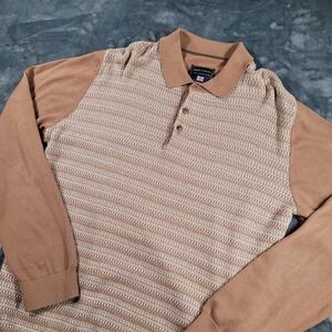 Guide London Premium Range Brown Textured Cotton Knit Polo‎ Shirt Long Sleeve L